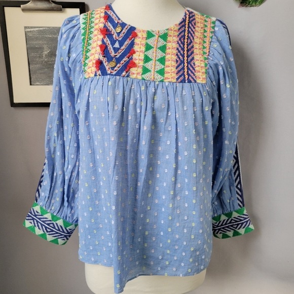 Anthropologie Verb by Pallavi Singhee Rhapsody Embroidered Beaded Boho Blouse XS - Picture 2 of 15